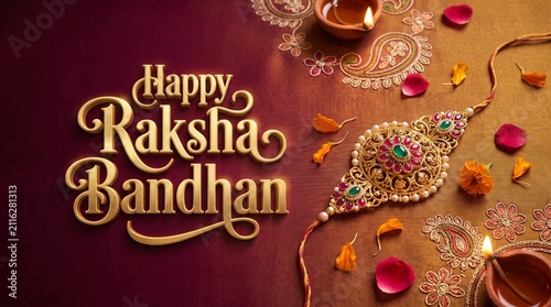 Happy Raksha Bandhan Golden Typography Festive Indian Celebration Background