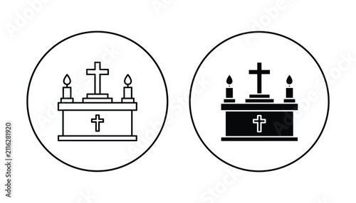 Bild auf Leinwand Religious altar with crucifix and candles icon for church and spiritual service