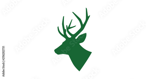 Green deer head with antlers profile.
