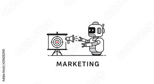 Картината върху платно Robot holding megaphone near target.