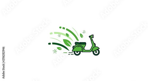 Green Electric Scooter with Abstract Leaves.