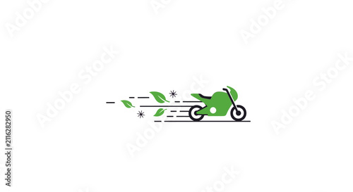 Green Electric Motorcycle Speeding Fast.