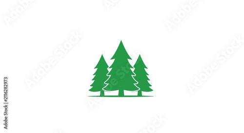 Green Evergreen Pine Tree Forest Icons.