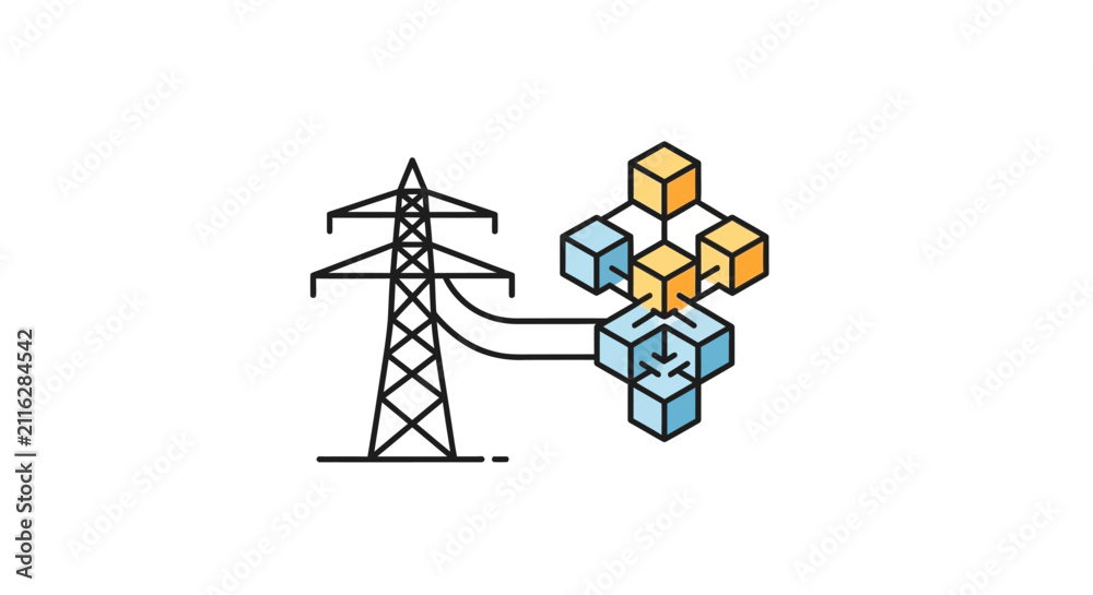 Obraz premium Electricity power transmission tower with cubes.