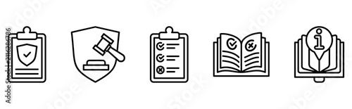Legal Regulations, Compliance Guidelines and Policy Guide Concept Icon Set 