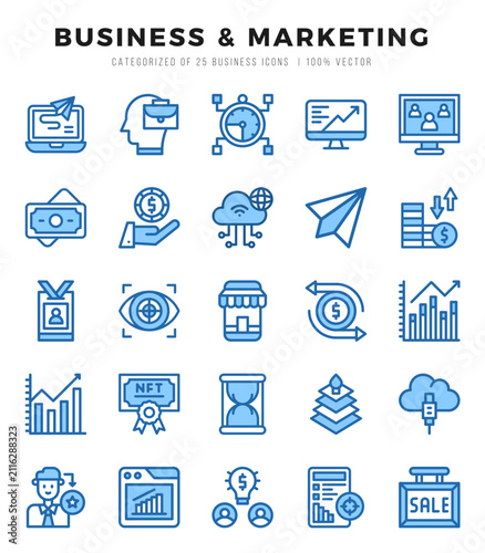 Set of Business & Marketing icons in Two Color style. Two Color Icons symbol collection.