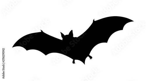 Quadro su tela A black bat silhouette is depicted in mid-flight with its wings extended wide, isolated against a clean white background