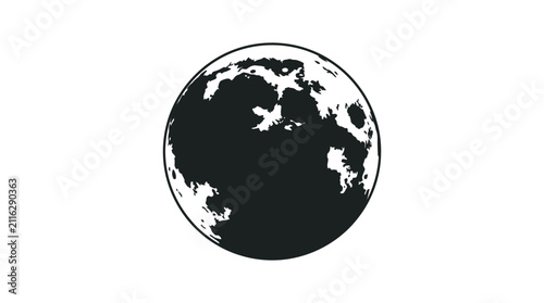 Картината върху платно Full moon illustration shows a detailed black and white representation of the lunar surface with visible craters and textures against a clean white background
