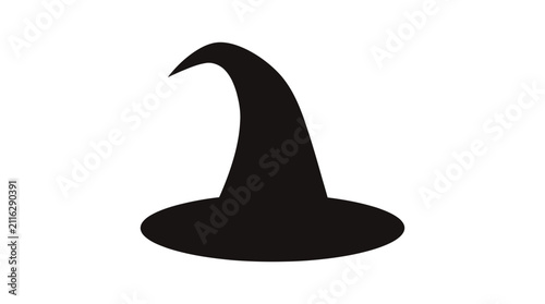фотографія Simple black silhouette of a conical witch hat, featuring a wide brim and a curved top