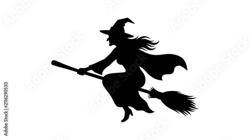 фотографія Witch silhouette flying on a broomstick, depicted in a classic Halloween-themed vector illustration