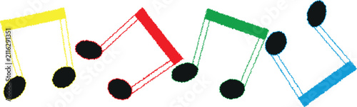 Foto A set of musical notes featuring distinct rough sketchy colored borders