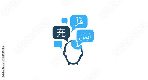 Fotografie Multilingual speech bubbles in head.