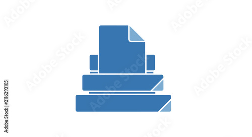 Blue stacked paper document icon.