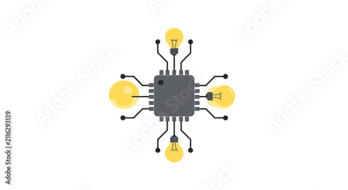 Microchip with glowing connections technology.