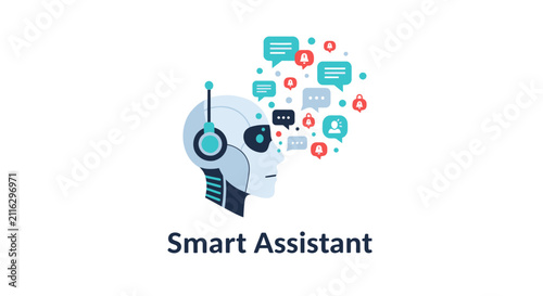 Smart Assistant Robot Head Illustration.