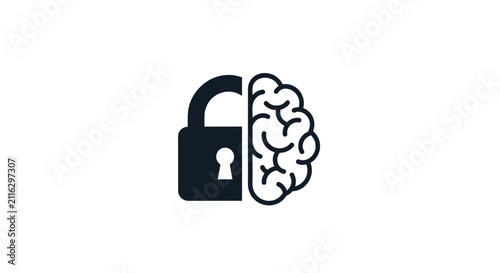 Foto Brain with padlock security concept.
