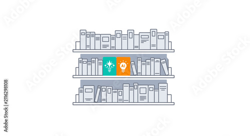 Colorful books on a shelf.