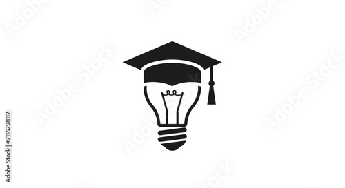 Graduation Cap on Light Bulb Icon.