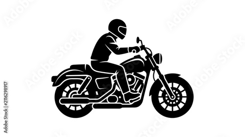 Motorcyclist on Cruiser Motorcycle Vector Silhouette