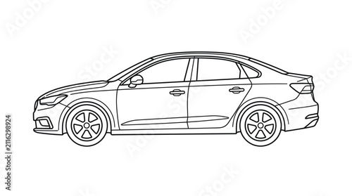 Sedan Car Side View Outline Vector
