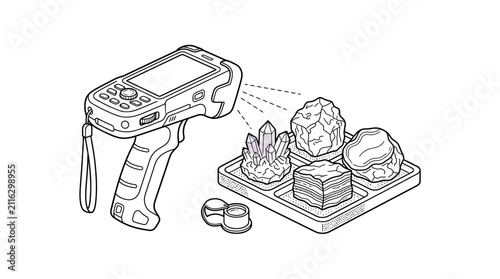 Handheld Mineral Analyzer and Rock Samples Vector Illustration