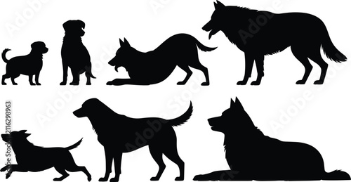 Foto Dog Silhouette Collection with Domestic Pet Standing Running Playing and Resting