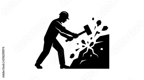 Construction Worker Sledgehammer Silhouette Vector