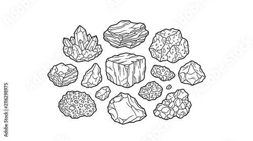 Rocks and Minerals Outline Icon Set