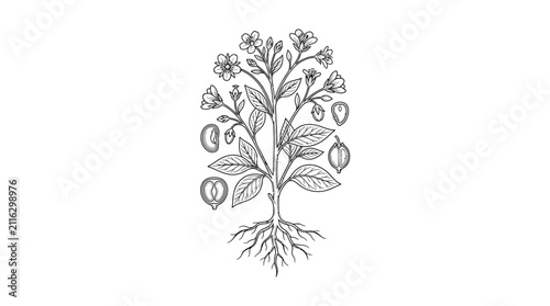 Botanical Plant Line Art Illustration