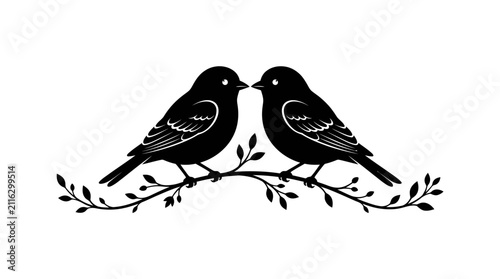 Two birds perched on a branch silhouette illustration.