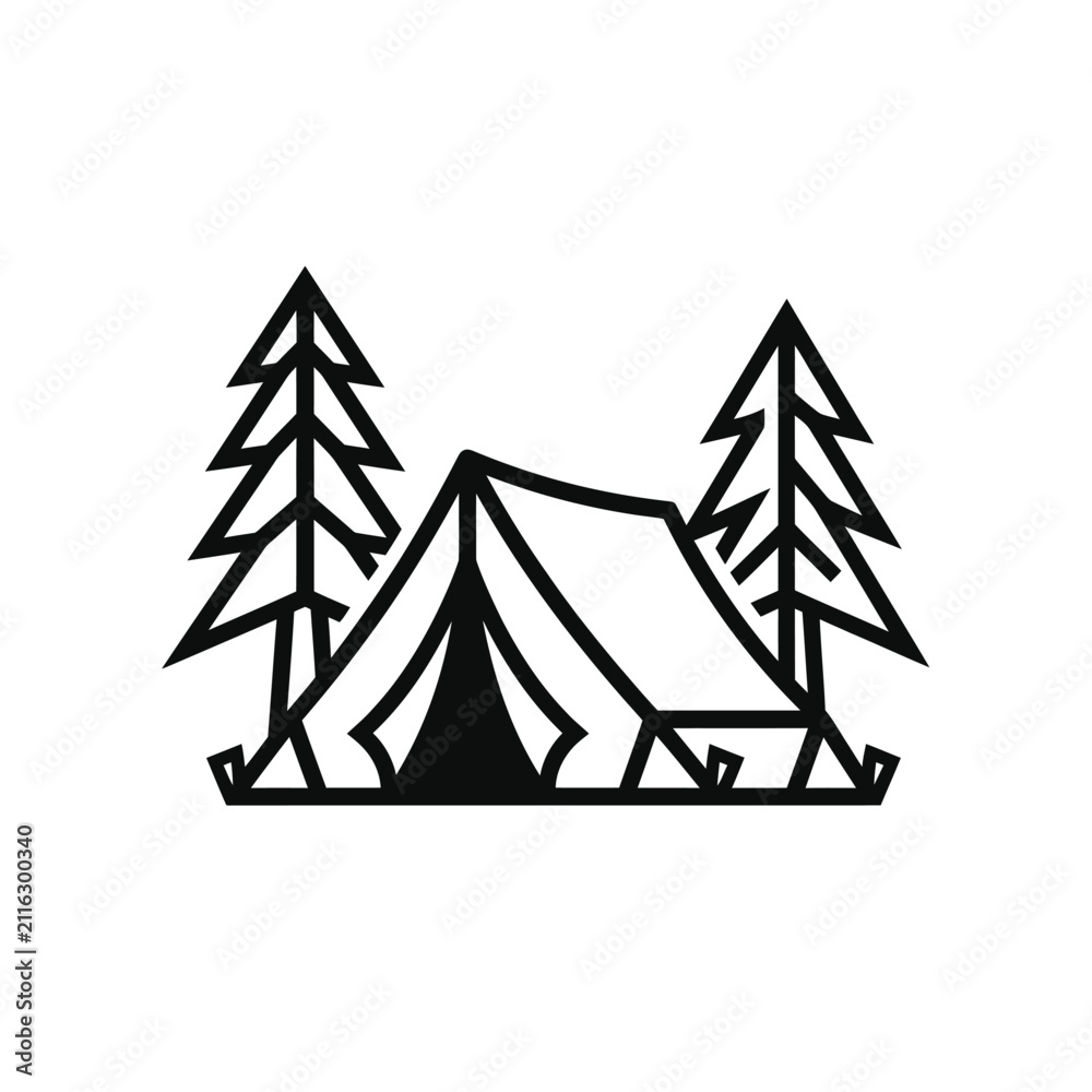 Obraz premium Symmetrical tent and trees nature logo.