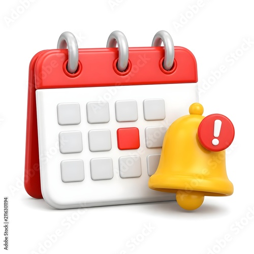 icon depicting a calendar with a notification bell beside it, symbolizing reminders, scheduling, and important events
