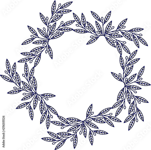 Hand Drawn Leaf Wreath Circle Frame Vector Illustration