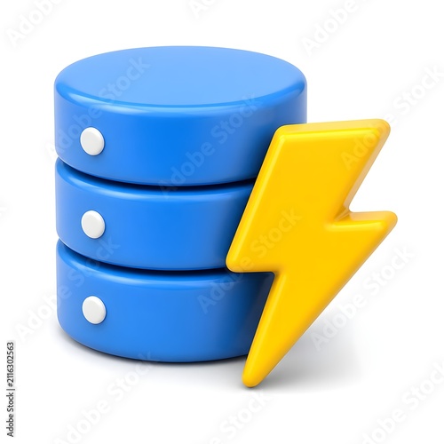 Obraz na płótnie icon depicting a database with a lightning bolt beside it, symbolizing high-speed data processing, performance, and optimization