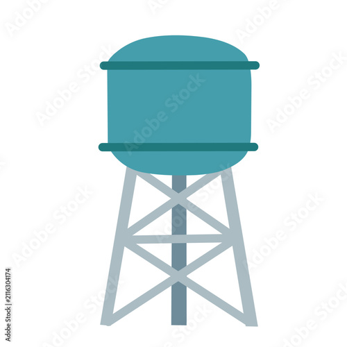 Flat illustration of an elevated water tower isolated on white background. Municipal water storage icon for public utilities, distribution systems, infrastructure, engineering, and water supply