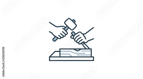 Hands holding hammer and chisel.