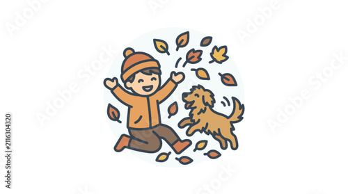 Happy child playing with dog outdoors.