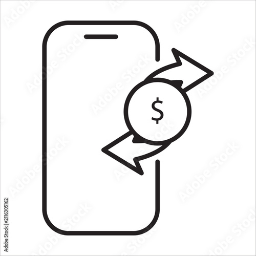 Mobile money transfer outline vector icon