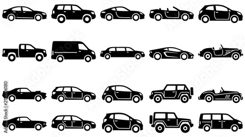 Car Body Types Vehicle Models Sedan SUV Pickup Convertible Coupe Hatchback Solid Glyph Icons