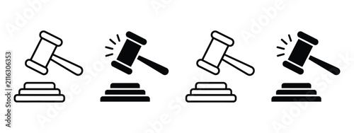 Fotografía Judge Gavel Icon Set, Filled and Outline Auction Hammer Symbols, Justice Court L