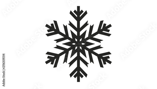 Single black detailed snowflake icon isolated on a white background, representing winter season and cold weather.