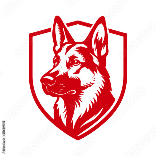 Modern German Shepherd Shield Logo with Guard Dog Mascot for Security Police K9 Training and Protection Branding