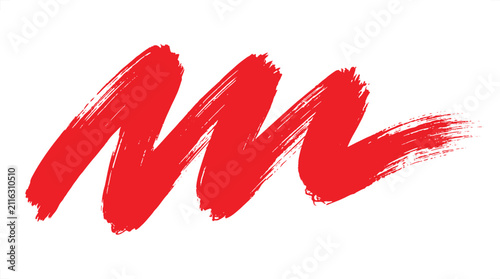 Thick red zigzag brush stroke with visible bristle texture, horizontal painted mark isolated on a plain white background for