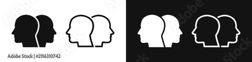 Fotografía Human head profile icons, double face silhouette set
