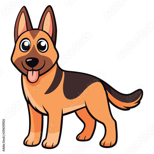 Vector illustration of a Cute cartoon German Shepherd.
