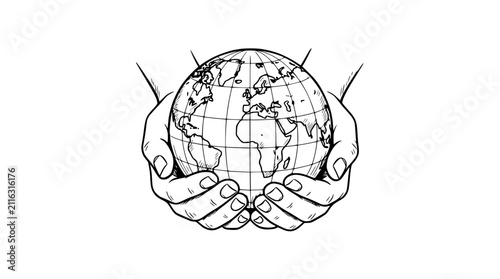 Obraz na plátne Hands Cupping Earth Globe Illustration