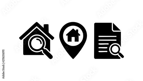 House icons with magnifying glasses