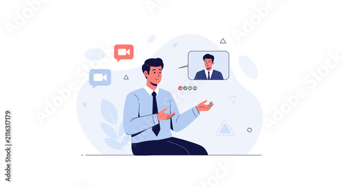 Businessmen Having a Video Conference Call, Discussing Ideas, and Collaborating Remotely via Online Meeting Platform.