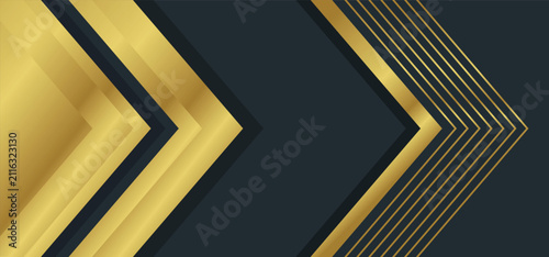 Luxury gold geometric background. Elegant metallic arrow design. Modern premium abstract wallpaper. Black golden business banner vector