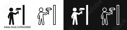 Painter with paint roller icon set, wall renovation concept
